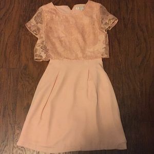 Lauren Conrad pink lace dress with gold